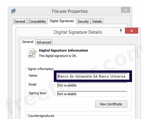 Screenshot of the Banco de Venezuela SA Banco Universal certificate